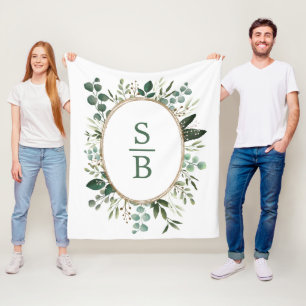 Couverture Polaire Mariage de verdure botanique moderne Monogramme in
