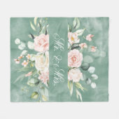 Couverture Polaire Mariage Élégant Floral Aquarelle Verte M. & Mme. (Devant (Horizontal))