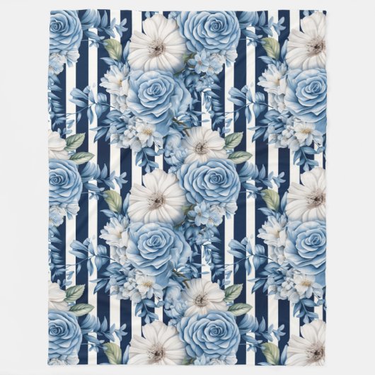 Couverture Polaire Mariage Fleuris en Bleu Marine (Devant)