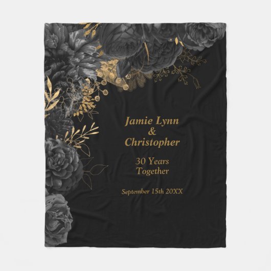 Couverture Polaire Mariage Floral Noir Anniversaire Blanche polaire (Devant)