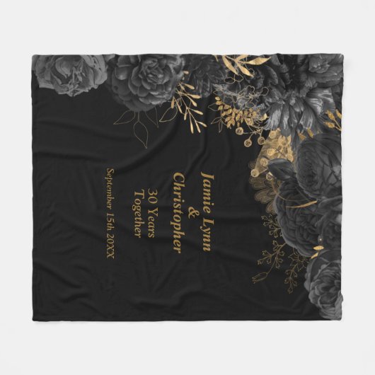Couverture Polaire Mariage Floral Noir Anniversaire Blanche polaire (Devant (Horizontal))