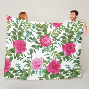 Couverture Polaire Mariage floral rose vif