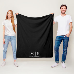Couverture Polaire Mariage monogramme noir et blanc minimaliste et él