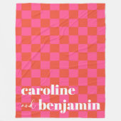 Couverture Polaire Mariage personnalisé en damier rose et rouge gras (Devant)