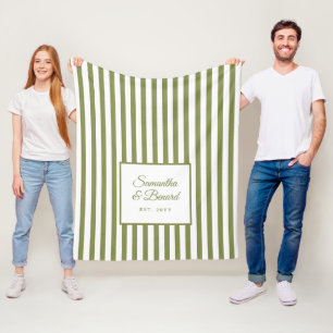 Couverture Polaire Mariage Personnalisé Rayures Vert Rétro Blanc