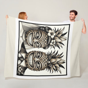 Couverture Polaire Mariée et marié Tête de Tiki d'ananas Aloha Mariag