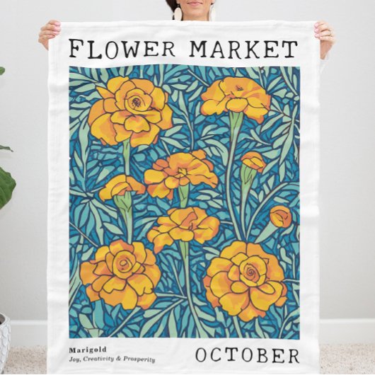 Couverture Polaire Marigold bleu et orange Octobre Marché aux fleurs 