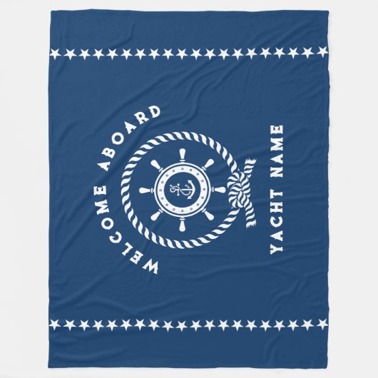 Couverture Polaire Marine Bleu Blanc Bateau Nautique Roue Stars (Devant)