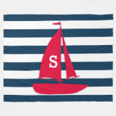 Couverture Polaire Marine Bleu Blanc rayé Monogramme Rouge Bateau Nau (Devant (Horizontal))