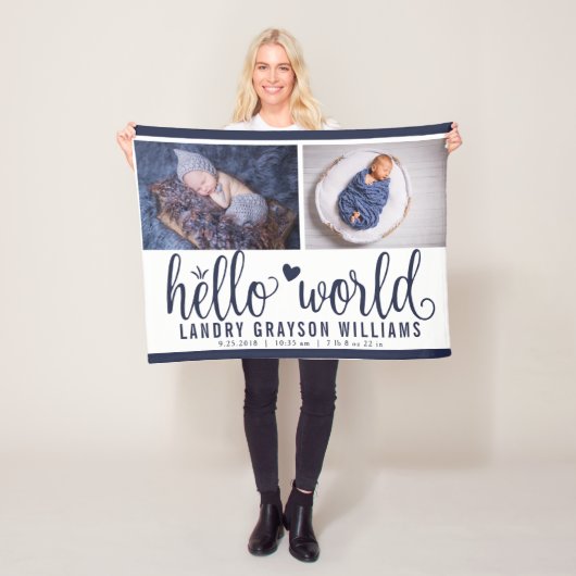 Couverture Polaire Marine bleu Bonjour Monogramme Monographie Baby St (En situation)