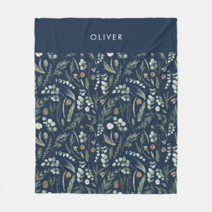 Couverture Polaire Marine bleu botanique élégant cadeau de famille mo