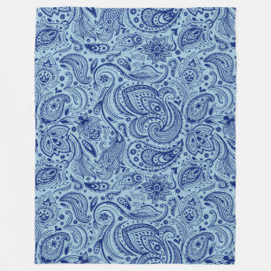 Couverture Polaire Marine Bleu Et Bleu Léger Floral Paisley