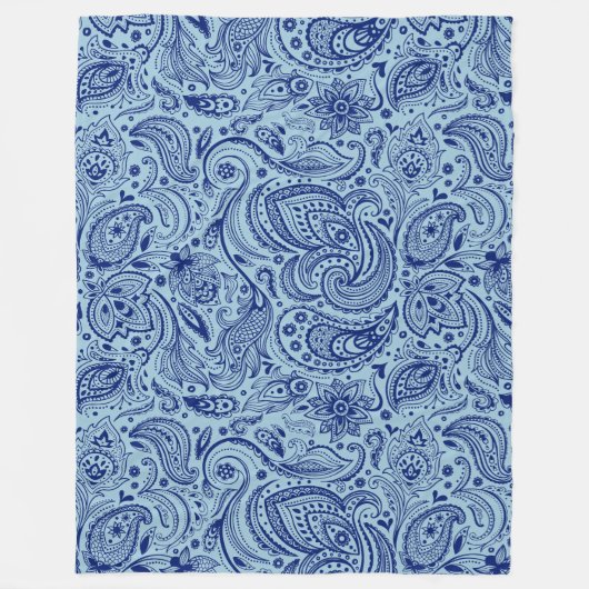 Couverture Polaire Marine Bleu Et Bleu Léger Floral Paisley (Devant)