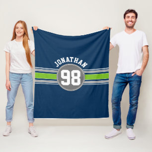 Couverture Polaire Marine bleu Green Sports Jersey Grandes Nom Numéro