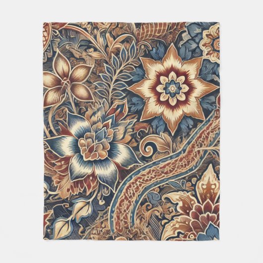 Couverture Polaire Marine Terracotta Boho IndoneBatik Aquarelle Flora (Devant)