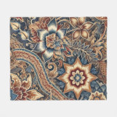 Couverture Polaire Marine Terracotta Boho IndoneBatik Aquarelle Flora (Devant (Horizontal))