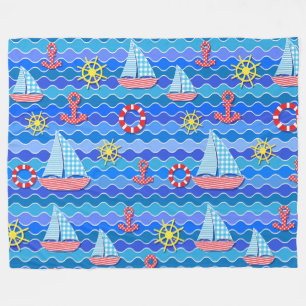 Couverture Polaire Marine Vague Rouge Bleu Ancre Bateau Voilier Batea