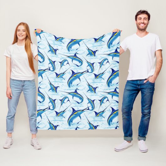 Couverture Polaire Marlin Bleu Jaillissant de l'Océan (En situation)