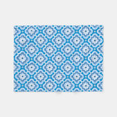Couverture Polaire Marocain en tuiles motif - Bleu et Blanc (Devant (Horizontal))