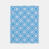 Couverture Polaire Marocain en tuiles motif - Bleu et Blanc (Devant)