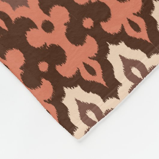 Couverture Polaire Marocaine Ikat Damask, Brown, Taupe & Rouille (Coin)