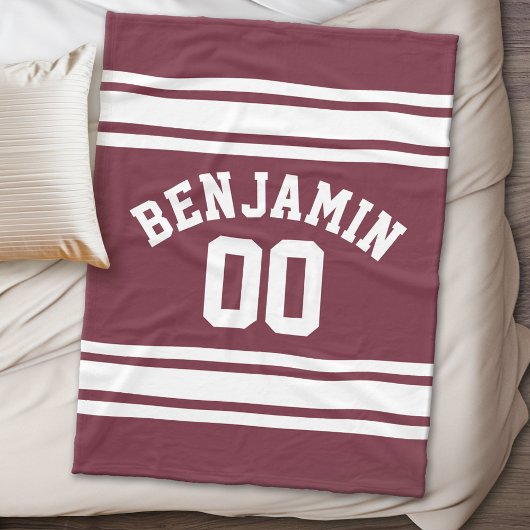 Couverture Polaire Maroon and White Jersey Stripes Nom personnalisé N