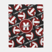 Couverture Polaire maroon blanc girly J'aime volleyball texte motif (Devant)