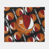 Couverture Polaire maroon blanc J'aime basketball filles couleurs équ (Devant (Horizontal))