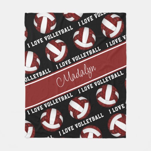 Couverture Polaire maroon blanc J'aime volleyball expression texte (Devant)