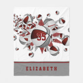 Couverture Polaire maroon gris sports décor filles basket étoiles (Devant)