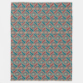 Couverture Polaire Maroon, Motif ethnique Turquoise, Fleurs, Chevrons (Devant)