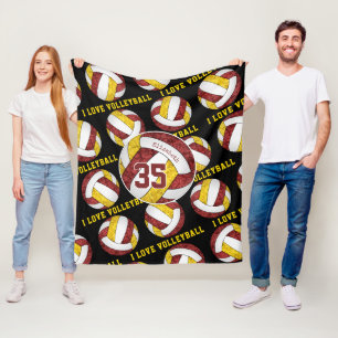 Couverture Polaire maroon or équipe couleurs filles J'aime volleyball