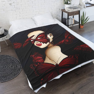 Couverture Polaire Mascarade de Papillon Rouge Femme Fantastique Goth