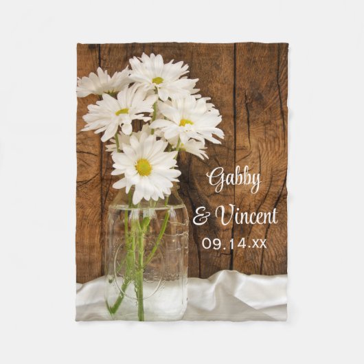 Couverture Polaire Mason Jar et White Daisies Country Barn Mariage (Devant)