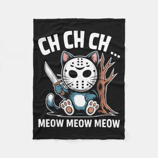 Couverture Polaire Masque de chat Ch Ch Ch Meow Meow Drôle d'Hallowee (Devant)
