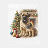 Couverture Polaire Mastiff Dogue de Bordeaux cheminée Noël (Devant)