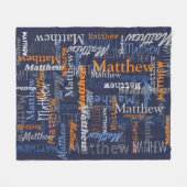 Couverture Polaire Matthieu nom personnalisé orange bleu gris couvert (Devant (Horizontal))