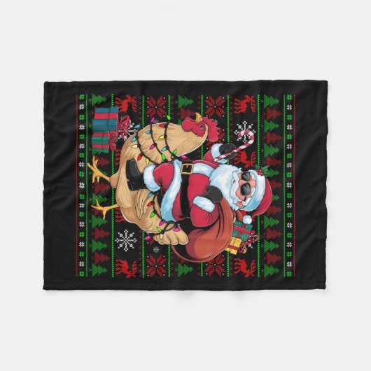 Couverture Polaire Mauvais Noël Lumières Drôle Père Noël équitation P (Devant (Horizontal))