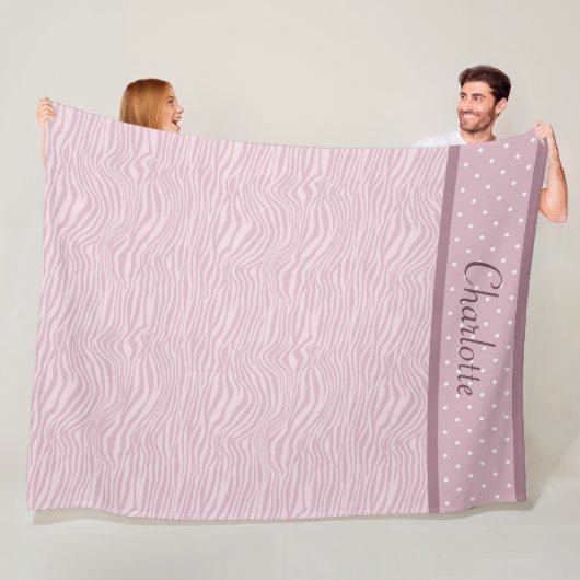 Couverture Polaire Mauve rose Zebra Imprimer & Pois Blanche en polair (En situation)