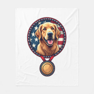 Couverture Polaire Médaille de Golden Retriever patriotique Vintage T