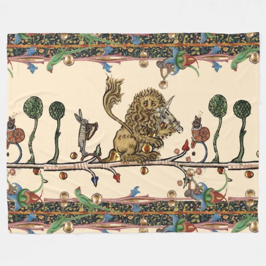 Couverture Polaire MEDIEVAL BESTIARY MAKING MUSIC Violinist Lion,Hare (Devant (Horizontal))
