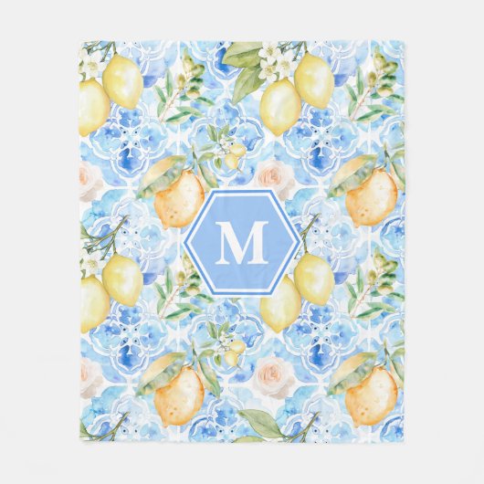 Couverture Polaire Mediterranean Blue Tile Limoncello Monogram Name (Devant)