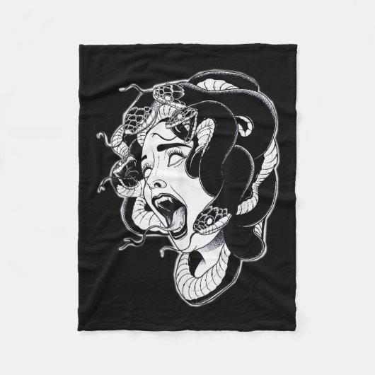 Couverture Polaire Méduse Blackwork Tattoo Flash (Devant)