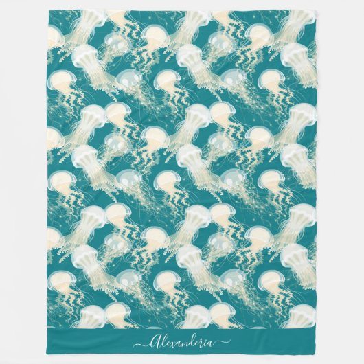 Couverture Polaire Méduse En Bleu Océan Été Saison Monogramme (Devant)