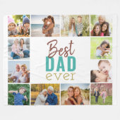 Couverture Polaire Meilleur papa Ever 12 Photo Collage Turquoise Blan (Devant (Horizontal))
