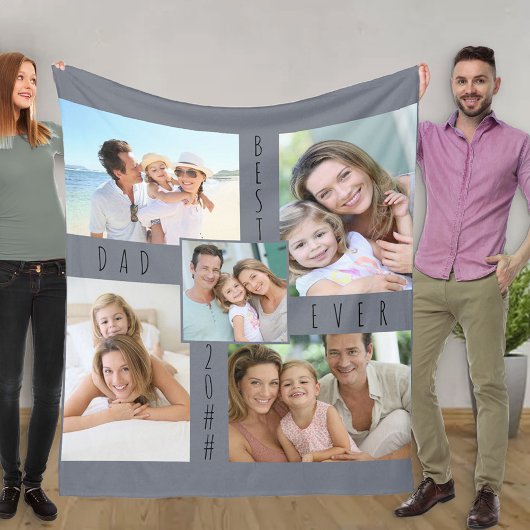 Couverture Polaire Meilleur papa Jamais 5 Photo Collage Gris