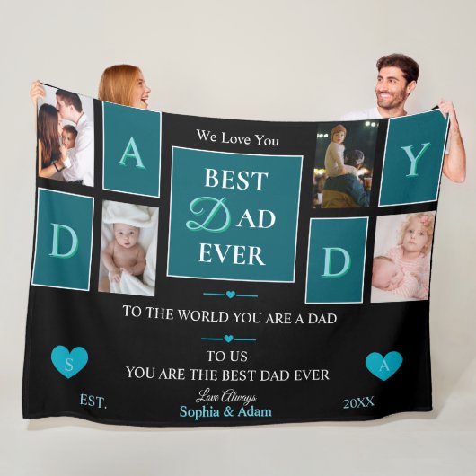 Couverture Polaire Meilleur Papa Script 4-Photo Collage Fleece (En situation)