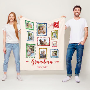 Couverture Polaire Meilleure grand-mère 9-Photo Vintage Timbre Beige