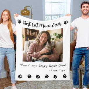 Couverture Polaire Meilleure Maman de Chat Pattes Animal Photo Blanch