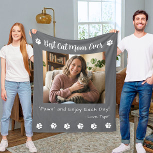 Couverture Polaire Meilleure Maman de Chat Pattes Grises Photo de Chi
